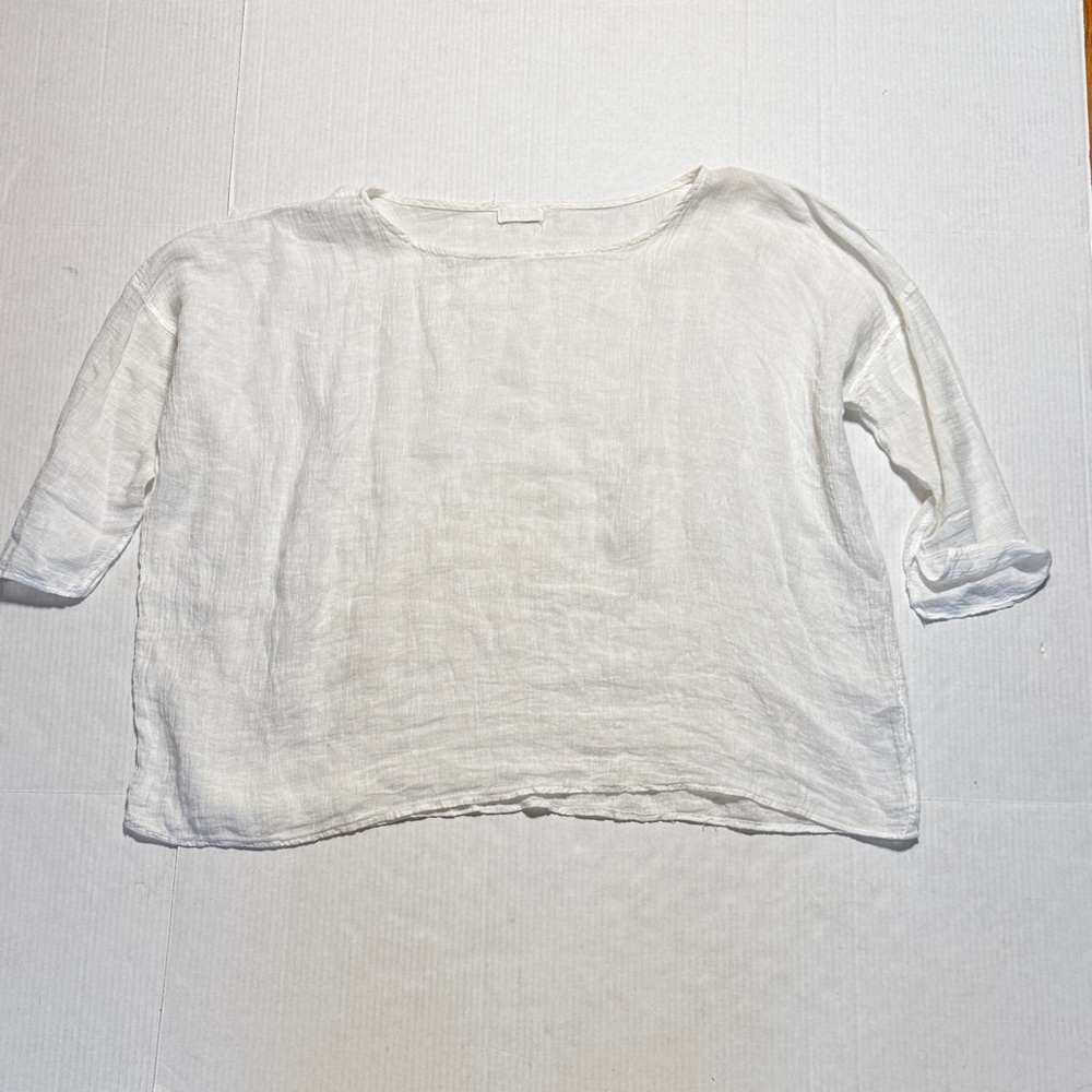 CP SHADES 100% Linen Airy Boxy SUPER Oversized Lightweight White Wideneck Top XS